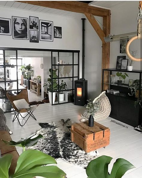 Industrial Bohemian, Cow Rug, Industrial Boho, French Apartment, Dutch House, Famous Architects, Wooden Ceilings, London Apartment, Traditional Farmhouse