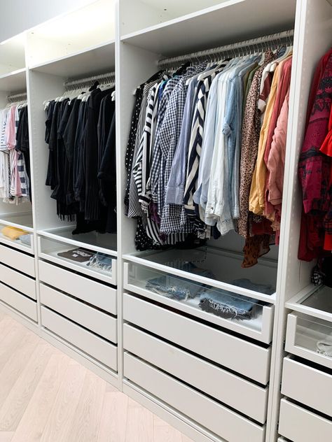 Ikea Pax Walk In Robe, Walk In Closet Ikea, Organization College, Master Closet Organization, Ikea Wardrobe, Three Birds Renovations, Dream Closet Design, Walk In Closet Design, Wardrobe Organisation