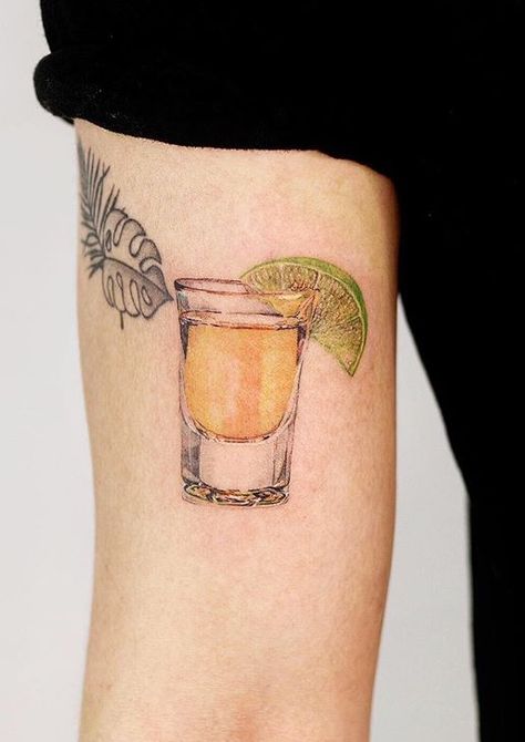 Shot Glass Tattoo Ideas, Tequila Tattoo Ideas, Tequila Shot Tattoo, Shot Glass Tattoo, Tequila Tattoo, Vacation Tattoos, Small Tattoo Ideas For Men, Friends Tattoos, Bubble Tattoo