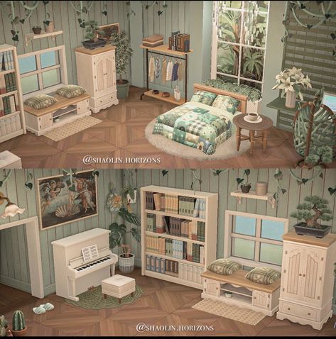 Animal Crossing Cottagecore Interior, Acnh Bedroom Design Cottagecore, Animal Crossing Interior Design Bedroom, Acnh Bedroom Design Ideas, Acnh Eloise House, Animal Crossing House Interior Ideas Bedroom, Animal Crossing House Ideas Bedroom, Animal Crossing Big Room Ideas, Anch Bedroom Ideas