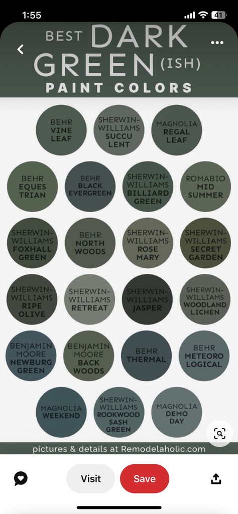 Cedar Forest Behr Paint, Dark Evergreen Paint, Dark Academia Green Paint Colors, Behr Cedar Forest, Mountain Olive Behr, Sw Andiron Paint, Dark Forest Green House Exterior, Dark Green And Black House, Dark Green And Black House Exterior