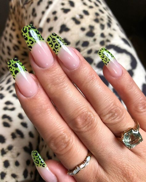 Short French Nails, Cheetah Print Nails, Leopard Nails, Fire Nails, Nail Art Summer, Nail Inspiration, Pretty Acrylic Nails, Short Acrylic Nails, Green Nails