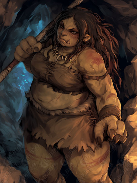 Thog, female Ogre (Stormking's Thunder) Female Sasquatch, Ogre Character Design, Dnd Ogre, Ogre Dnd, Toad Monster, Female Ogre, Ogre Art, Orc Woman, Female Goblin