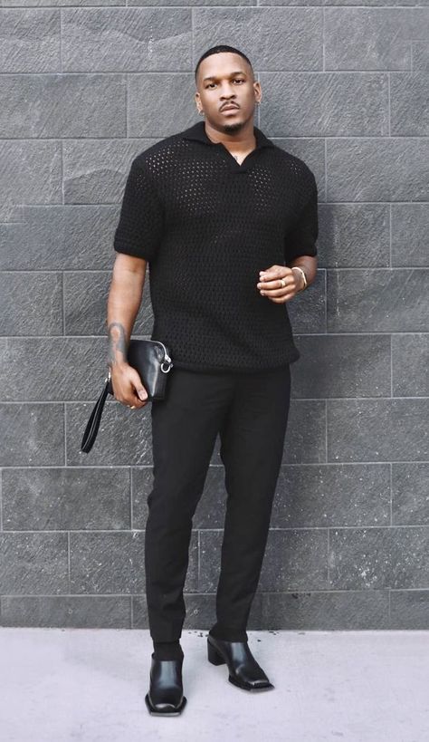 Skully Hat Outfit Men, Black Man Professional Outfits, Formal Mens Fashion 2023, Aesthetic Birthday Outfit Men, Tshirt And Slacks Outfit Men, Men In All Black Outfits, Black Men Fashion Swag Classy Casual, Night Life Outfits Men, Mens All Black Outfit Classy Casual