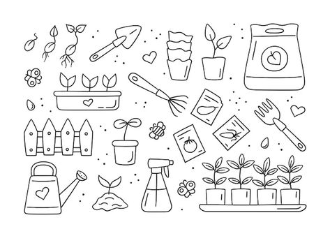 Free Vector | Free vector doodle hand drawn miscellaneous illustrations Gardening Doodles, May Doodles, April Doodles, Envelope Doodle, Doodle Minimalist, Garden Doodles, Spring Doodles, Work Doodles, Gardening Illustration