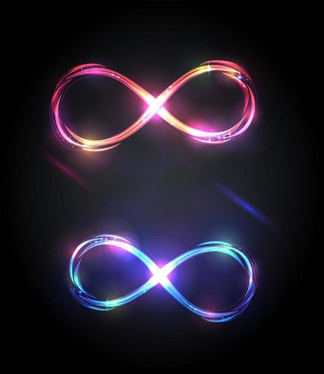 Set of the shining infinity symbols. Red and blue bright signs. Dynamic scintillating lines. Design elements. Vector volume sparkling illustration on dark background Infinity Symbol Art, Red Infinity, Infinity Art, Lines Design, Background Background, Infinity Symbol, Sports Photos, The Shining, Stage Design