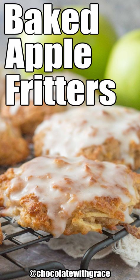 Apple Recipes No Egg, Easy Apple Fritters Recipe Simple, Apple Fritter Cookies, Baked Apple Fritters Recipe Easy, Baked Apple Fritters Recipe, Apple Breads, Fruit Fritters, Baked Fritters, Apple Fritters Recipe