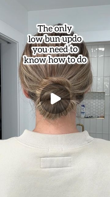 Lainey Ostrom on Instagram: "The only low bun updo you need to know how to do! Seriously! So easy and cute, especially with a chunky sweater or low cut shirt 😍🫶 - #updotutorial #easyupdos #easyupdo #lowbunhairstyle #lowbunhairstyles #winterhairstyles #chunkysweater #fallhairstyles #trendyhairstyles" Easy Updo Low Bun, Professional Low Bun Hairstyles, Low Bun Hairstyles Fine Hair, Low Chiffon Bun Wedding, Low Lose Bun, Low Bun Hairstyles For Layered Hair, Everyday Low Bun, French Low Bun, Low Dance Bun