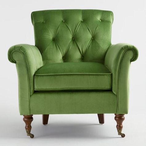 Seating - Our take on the traditional roll-arm chair, Dimitra stands on elaborately turned legs and features plush velvety fabric in a light green hue. With its ... Green Arm Chair, Roll Arm Chair, Blue Velvet Armchair, Green Velvet Armchair, Rolled Arm Chair, Shabby Chic Table And Chairs, Comfy Armchair, Upholstered Swivel Chairs, Blue Chairs Living Room