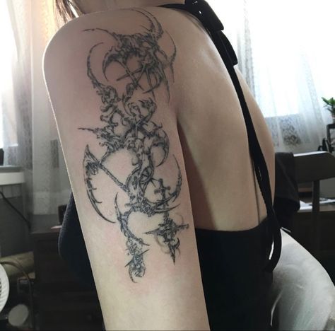 Cyberciligism Tattoo, Grunge Tattoo, Sigil Tattoo, Shoulder Arm Tattoos, Tattoo Style Drawings, Dream Tattoos, Black Ink Tattoos, Elegant Tattoos, 문신 디자인