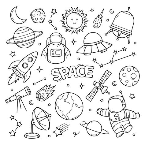 Vector space doodle hand drawn vector cl... | Premium Vector #Freepik #vector #star-doodle #sketch #doodle-illustration #doodle Doodle Art Cartoon Network, Doodling On Wall, Space Art Sketch, Space Cute Drawing, Space Related Drawings, Cute Illustrations Doodles, Space Planets Drawing, Science Doodle Art, Space Doodles Aesthetic