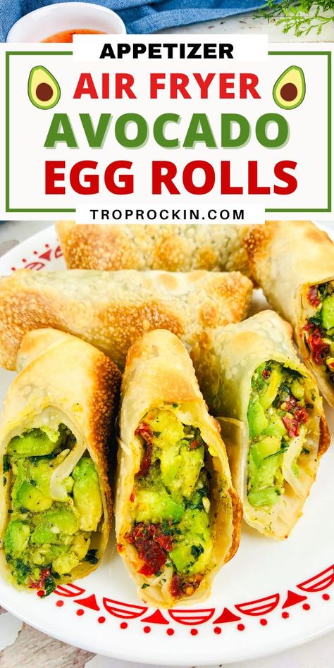 Chicken Avocado Egg Rolls Air Fryer, Vegetarian Egg Rolls Air Fryer, Vegan Avocado Egg Rolls, Avocado Egg Rolls Air Fryer, Air Fryer Vegetable Egg Rolls Recipe, Avocado Spring Rolls Air Fryer, Air Fryer Fried Avacados, Air Fryer Avacodos, Healthy Egg Rolls Air Fryer