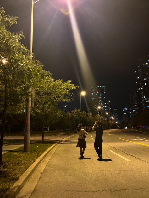 Couple Night Walks Aesthetic, Couple Under Street Light, Late Night Walks Aesthetic Couple, Urban Night Aesthetic, Dancing Under Street Lights, Night Walk With Boyfriend, Couples Night Aesthetic, Night Walk Aesthetic Couple, Evening With Boyfriend