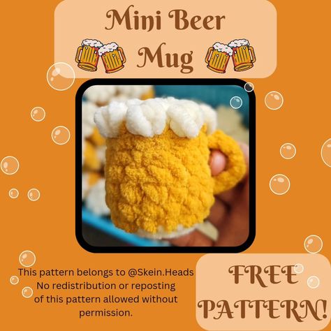 Leah Pearl | It's finally here!!!! My Mini Beer Mug Pattern for all to use!!!! Be sure to like, share, & Save for later so you can easily find it!!!!!… | Instagram Plushies Pattern, Crochet Beer, Mermaid Crochet Pattern, Mug Pattern, Bernat Yarn, Crochet Bookmark Pattern, Free Yarn, Pan Seared Salmon, Wild Rice Soup