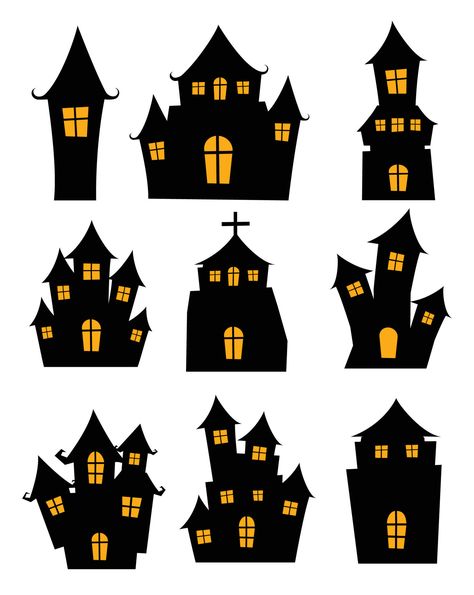 Haunted House Cartoon, Skulls Animal, Buffet Halloween, Haunted House Drawing, Décoration Table Halloween, Haunted House Craft, Glass Cloches, Halloween Classroom Decorations, Moldes Halloween