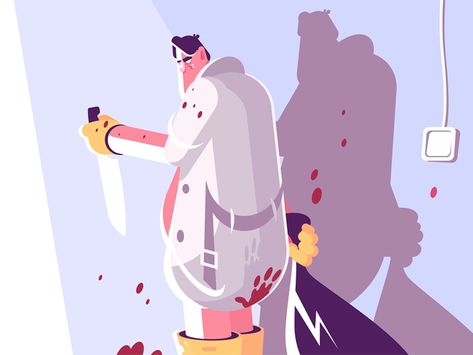 Horror maniac with knife and bag by Anton Fritsler (kit8) for Kit8 on Dribbble Knife Behind Back, Bag Vector Illustration, Hidden Knives, Illustration Man, Floral Invitations Template, Graphic Illustrations, Flat Vector, Comic Illustration, Flat Style