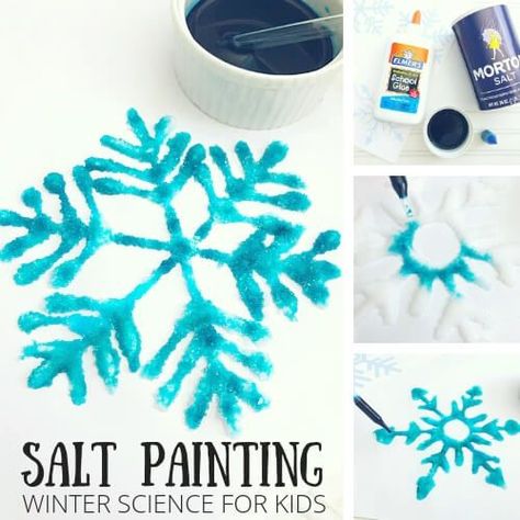 Winter Stem Activities, Winter Science Activities, Winter Science Experiments, Snowflake Art, 4de Verjaardag, Winter Science, January Activities, Winter Activities Preschool, Salt Painting