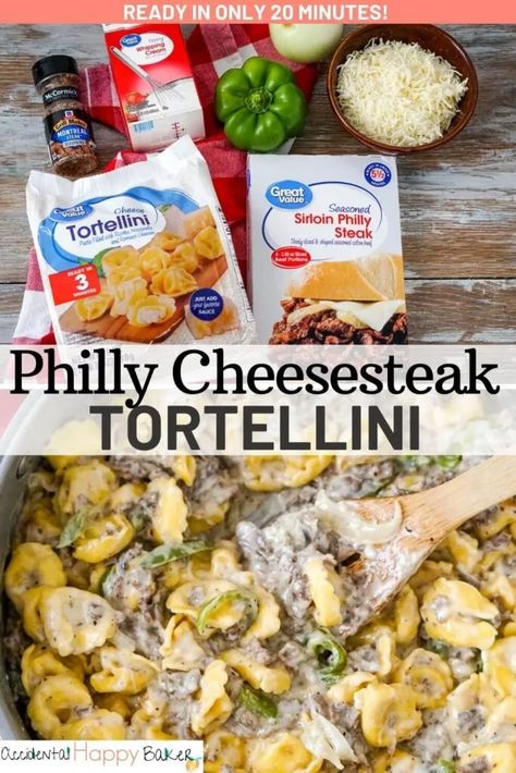 Philly Cheesesteak Tortellini Starter Meals Dinners, Philly Cheesecake Tortellini Pasta, Quick Cheap Easy Dinners, Meals To Cook At The Beach, Ground Beef And Cheese Tortellini Recipes, Cheap Tortellini Recipes, Easy Dinner Recipes Without Pasta, Family Fall Dinners, Rainy Day Dinner Ideas Fall