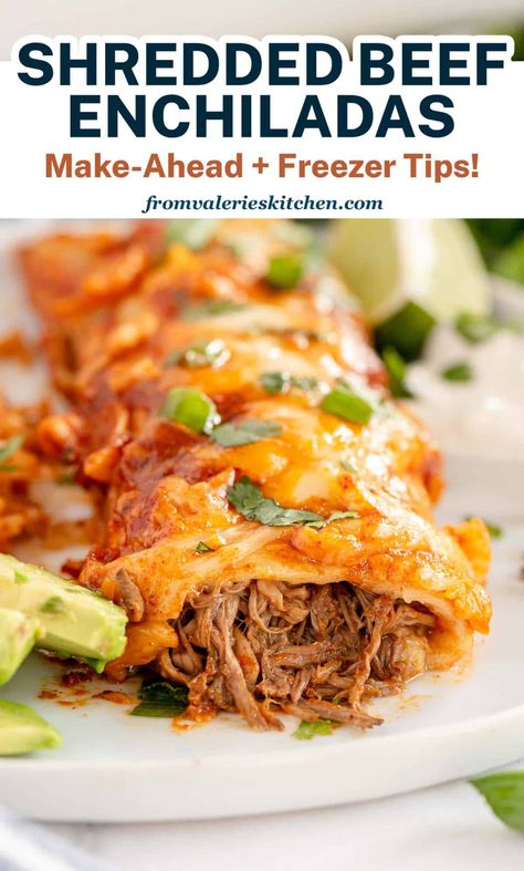 Leftover Shredded Beef, Shredded Beef Burritos, Frozen Enchiladas, Shredded Beef Enchiladas, Shredded Beef Recipes, Shredded Beef Tacos, Mexican Shredded Beef, Beef Enchilada Recipe, Enchilada Ingredients