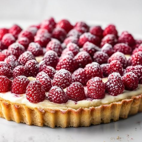 Raspberry Tart with Vanilla Pastry Cream Recipe - Instacart Rasberry Tart Recipes, Vanilla Pastry Cream Recipe, Fruit Custard Tart, Vanilla Tart, Raspberry Tart Recipe, Cream Tarts, Vanilla Pastry Cream, Fruit Custard, Pastry Cream Recipe