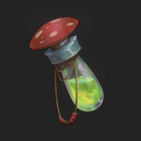 Potion Bottles Drawing, Mushroom Potion, Bottle Drawing, Props Concept, Magic Bottles, Props Art, Fantasy Props, Desen Anime, Game Props