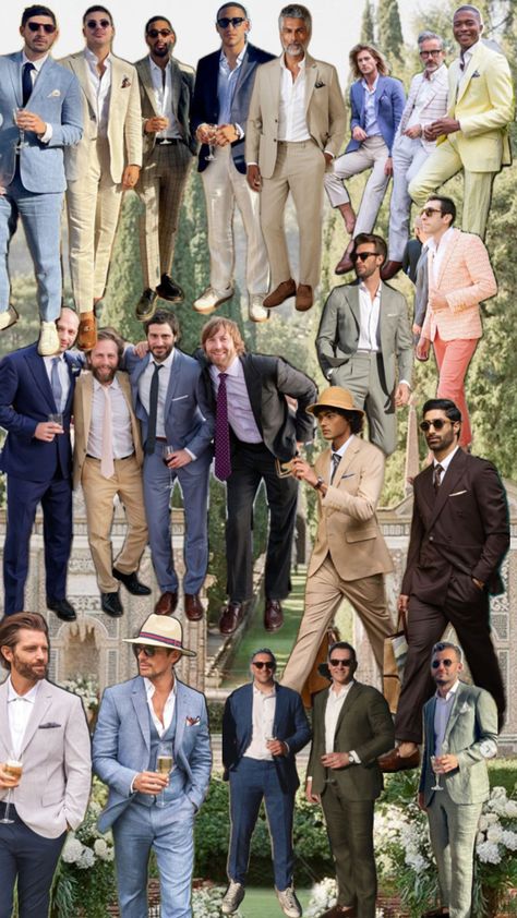 Garden Wedding Guest Men, Garden Wedding Outfit Guest Men, Wedding Family Color Scheme, Garden Party Wedding Mens Outfit, Garden Party Semi Formal, Summer Suits Men Wedding Guest, Summer Wedding Guest Outfit Men, Mens Formal Wear Wedding Guest, Tuscany Wedding Guest Outfit