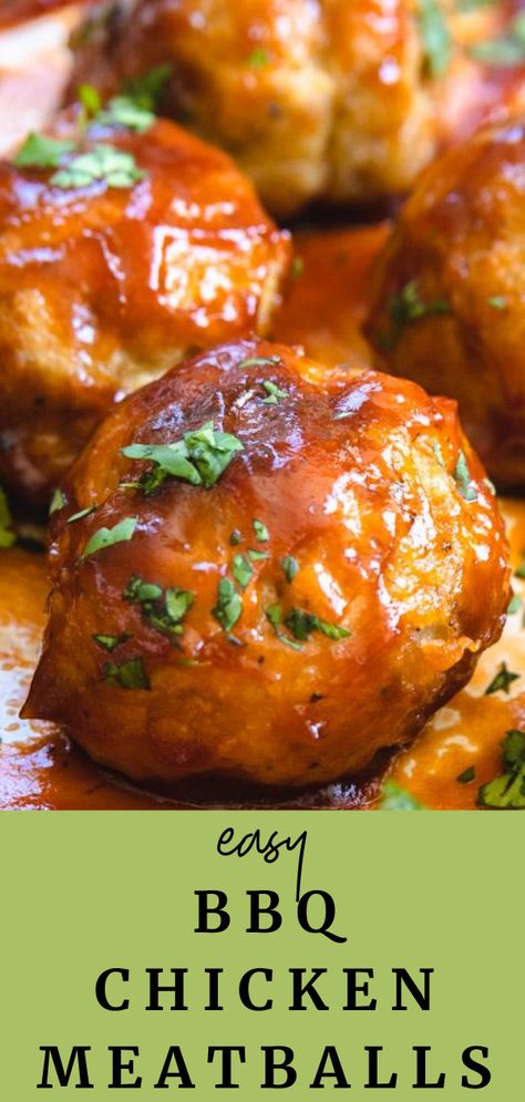 These BBQ chicken meatballs are delicious, healthy, freezable and can be made in under 30 minutes. Bbq Chicken Meatballs Crockpot, Ground Chicken And Turkey Meatballs, Barbecue Chicken Meatballs, Ground Chicken Meatballs Crockpot, Healthy Bbq Meatballs, Low Calorie Chicken Meatballs, Chicken Meatball Appetizer Recipes, Ground Chicken Meatballs Recipes, Healthy Chicken Meatball Recipe