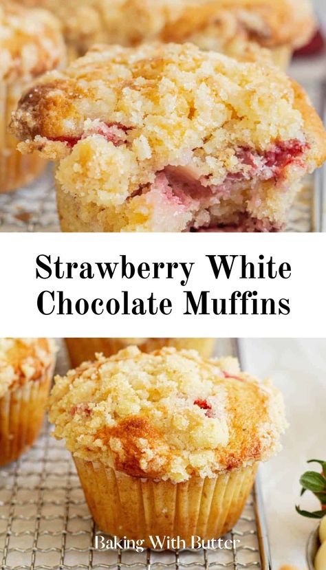 Best Strawberry White Chocolate Muffins - renowned for their delightful taste and moist texture. Strawberry Muffins Easy, Strawberry Chocolate Chip Muffins, Choc Muffins, White Chocolate Banana, White Chocolate Desserts, White Chocolate Muffins, Strawberry White Chocolate, Chocolate Muffin Recipe, White Chocolate Strawberries