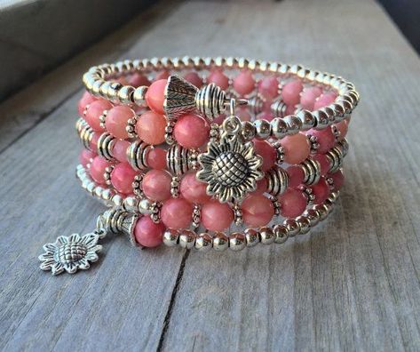 17 Best images about Memory Wire Bracelets on Pinterest | Lapis ... Memory Wire Wrap Bracelets, Summer Sunflower, Wire Wrap Bracelet, Beaded Memory Wire Bracelets, Bracelet Fil, Pink Jade, Wire Bracelets, Coil Bracelet, Memorial Bracelet