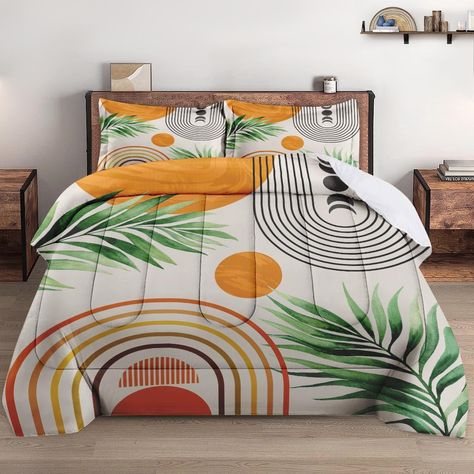 Bedroom Bed Decor, Mid Century Bedding, Contemporary Mid Century, Bedding Comforter, Soft Comforter, King Comforter Sets, Queen Comforter Sets, Boho Geometric, Studio Apartment Decorating