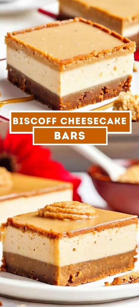 Biscoff Cheesecake Bars Biscoff Cheesecake Bars, Biscoff Cream, Biscoff Cake, Dessert Squares, Biscoff Cheesecake, Biscoff Cookie Butter, Biscoff Spread, Banana Cheesecake, Cheesecake Bar Recipes