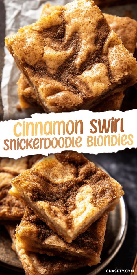 Cinnamon Roll Snickerdoodles, Snicker Doodle Blondies, Cinnamon Swirl Snickerdoodle Blondies, Cinnamon Swirl Blondies, Easy Cinnamon Dessert Recipes, Baking Recipes With Cinnamon, Baked Goods To Bring To Work, Cute Fall Desserts Treats, Snickerdoodle Dessert Recipes