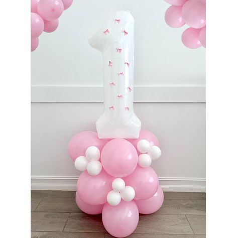 Pink Bow Party Decorations, Tutu Cute Birthday, Bow Birthday Party, Coquette Birthday, 3 Balloon, Baby First Birthday Themes, Birthday Party Pink, Balloon Tower, Bow Birthday