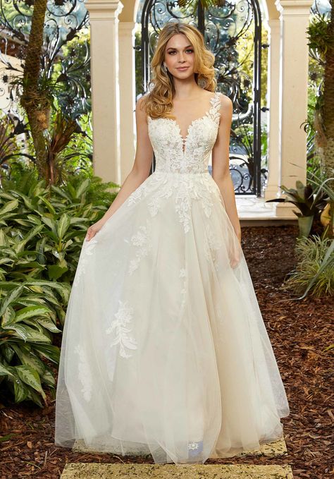 Mori Lee Bridal, Extravagant Wedding, Alencon Lace, Mori Lee, Tulle Ball Gown, Bateau Neckline, Summer Wedding Dress, Gowns With Sleeves, Chantilly Lace