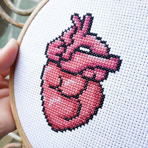 Medical Cross Stitch, Anatomy Cross Stitch Pattern, Anatomic Heart, Heart Cross Stitch Pattern, Heart Cross Stitch, Xstitch Patterns, Scrapbook Printing, Simple Embroidery Designs, Cross Stitch Heart