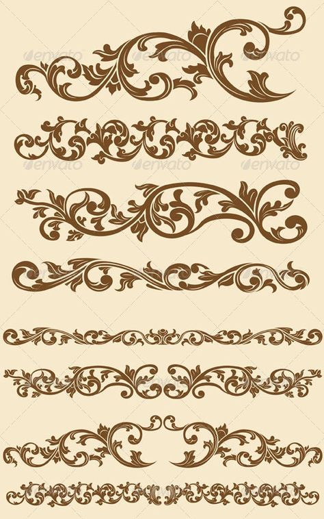 Javanese Vintage Floral Ornament Set by BluezAce | GraphicRiver Motif Baroque, Motif Arabesque, Molduras Vintage, Ornament Drawing, Pola Bordir, Baroque Ornament, Baroque Pattern, Floral Ornament, Stencil Patterns