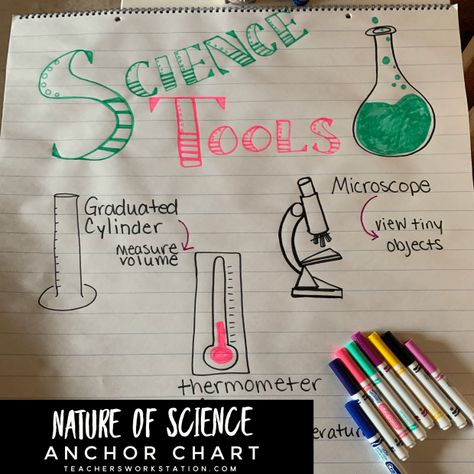 Science Tools Anchor Chart, Science Lab Safety Rules, Scientific Method Anchor Chart, Back To School Procedures, Science Safety Rules, Science Lab Safety, Lab Safety Rules, Nature Of Science, School Procedures