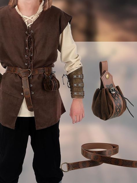 Amazon.com: Suhine 6 Pcs Men's Renaissance Costume Set Medieval Vest Shirt Ankle Banded Pants Viking Belt Armband Pouch (Large) : Clothing, Shoes & Jewelry