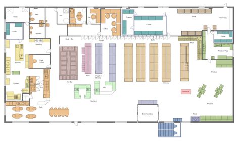 Supermarket Layout | EdrawMax Free Editable Templates & Examples Supermarket Floor Plan Store Layout, Supermarket Plan Architecture, Super Market Design Plan, Small Supermarket Design Interior, Supermarket Layout Plan, Supermarket Simulator Layout, Store Floor Plan Layout, Convenience Store Floor Plan, Grocery Store Floor Plan