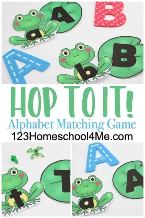 FREE Hop to It Alphabet Matching Game - this is such a fun spring or summer themed abc game for preschool, pre-k, and kindergarten age kids to practice letter matching #preschool #kindergarten #alphabet Alphabet Matching Game, Frogs For Kids, Letter Matching Game, Alphabet Letter Matching, Letter Recognition Games, Letter Recognition Worksheets, Frog Theme, Abc Games, Letter Games