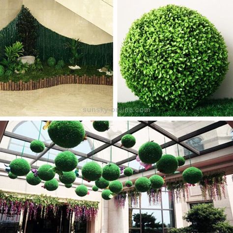 topiary ball, artificial topiary ball, hanging topiary ball, artificial plant outdoor, artificial plant decoration, artficial plant, topiary ball decoration, plant decoration ideas Topiary Wedding, Ball Topiary, Boxwood Garden, Artificial Topiary, Topiary Trees, Private Club, Tea Leaf, Green Landscape, Tree Wedding