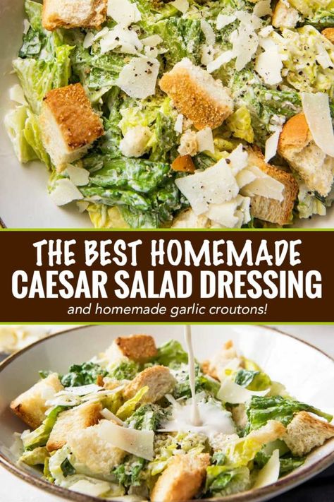 Homemade Ceasar Salad, Salad Caesar, Salad With Homemade Dressing, Homemade Caesar Salad, Ceasar Dressing, Caesar Salad Dressing Recipe, Homemade Caesar Salad Dressing, Garlic Croutons, Homemade Caesar