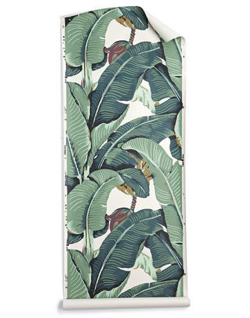 tropical patterned wallpaper Martinique Wallpaper, Exotic Wallpaper, Banana Leaf Pattern, Banana Leaf Wallpaper, Tropical Wallpaper, Leaf Wall, Elements Of Style, Wallpaper Living Room, Leaf Wallpaper