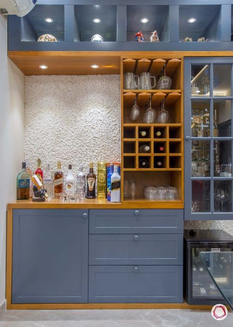 Bar Unit Ideas For Home, Bar Counter With Crockery Unit, Bar Design Living Room, Open Kitchen Bar Design, Crockery Unit Design With Bar, Crockery Unit With Bar Counter, Crockery And Bar Unit Design, Bar Unit Design Modern, Kitchen Bar Counter Ideas