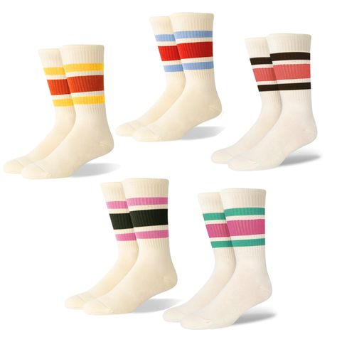 PRICES MAY VARY. 【Womens Athletic Socks】--Package included multiple pairs of different each fun color novelty striped crew socks.Machine wash, cold water wash, air / tumble dry, no ironing. Women athletic socks are perfect for everyday wear or most outdoor sports activities. 【Retro Women Striped Socks】--80s retro trend set off in recent years,most of bloggers like to wear 80s striped socks with fashion clothes/shoes.Striped crews socks with a retro design, colour block striped .it goes well with 80s Socks, Socks Package, Mid Calf Socks, Yarn Making, Sports Attire, Socks Packaging, Socks Cotton, Sporty Casual, Socks For Women