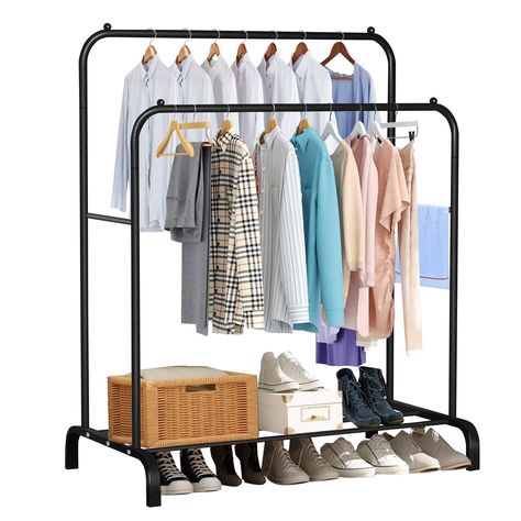 Holdfiturn Clothes Rail Clothing Garment Rack, 110 CM Double-Rail Metal Clothes Rail Heavy Duty Freestanding Garment Clothing Rail Coat Rail with Bottom Rack for Coats, Skirts, Shirts, Sweaters, Black : Amazon.co.uk: Home & Kitchen Garment Rack, Clothes Rail, Hanging Clothes, Clothes Rack, Coat Rack, Heavy Duty, Clothes, Black, Design