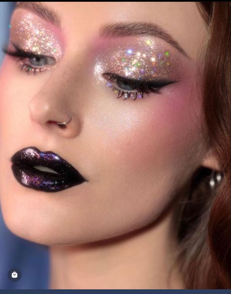 Karla cosmetics Katie Herron, 20's Makeup, Alex Box, Disco Makeup, Dark Lip, Maquillage On Fleek, Face Glitter, Eyeshadow Tutorials, Rose Glitter