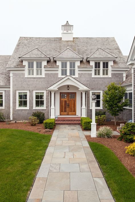 Front Door Overhang, Cape Cod Exterior, Cape Cod House Exterior, Door Overhang, Colonial Exterior, Plans Architecture, House Dream, Cape House, Stone Walkway