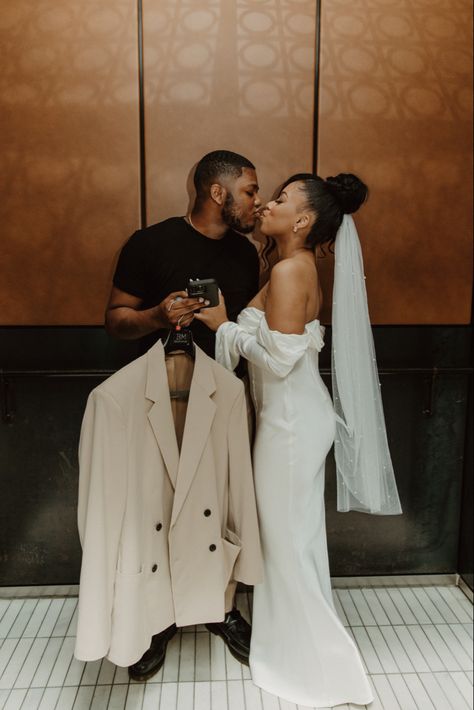 Small Wedding Black Couple, Elopement Dress Black Women, Black Courthouse Wedding Dress, Black Courthouse Wedding, Courthouse Wedding Photos Black Couple, Black Wedding Photoshoot, Chic Courthouse Wedding, Courthouse Wedding Dress Black Women, Elopement Black Couple