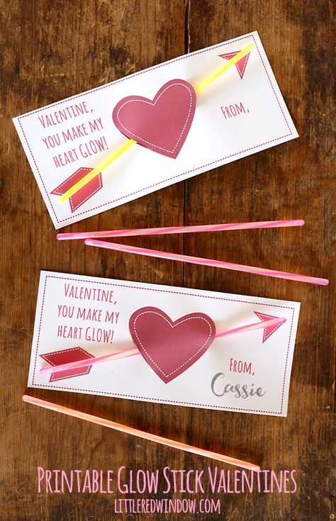 Free Printable Glow Stick Valentines! | littleredwindow.com Glow Stick Valentine, Valentines Diy Kids, Printable Valentines Day Cards, Glow Stick, Day Glow, Valentines Printables Free, Homemade Valentines, Valentines School, My Funny Valentine